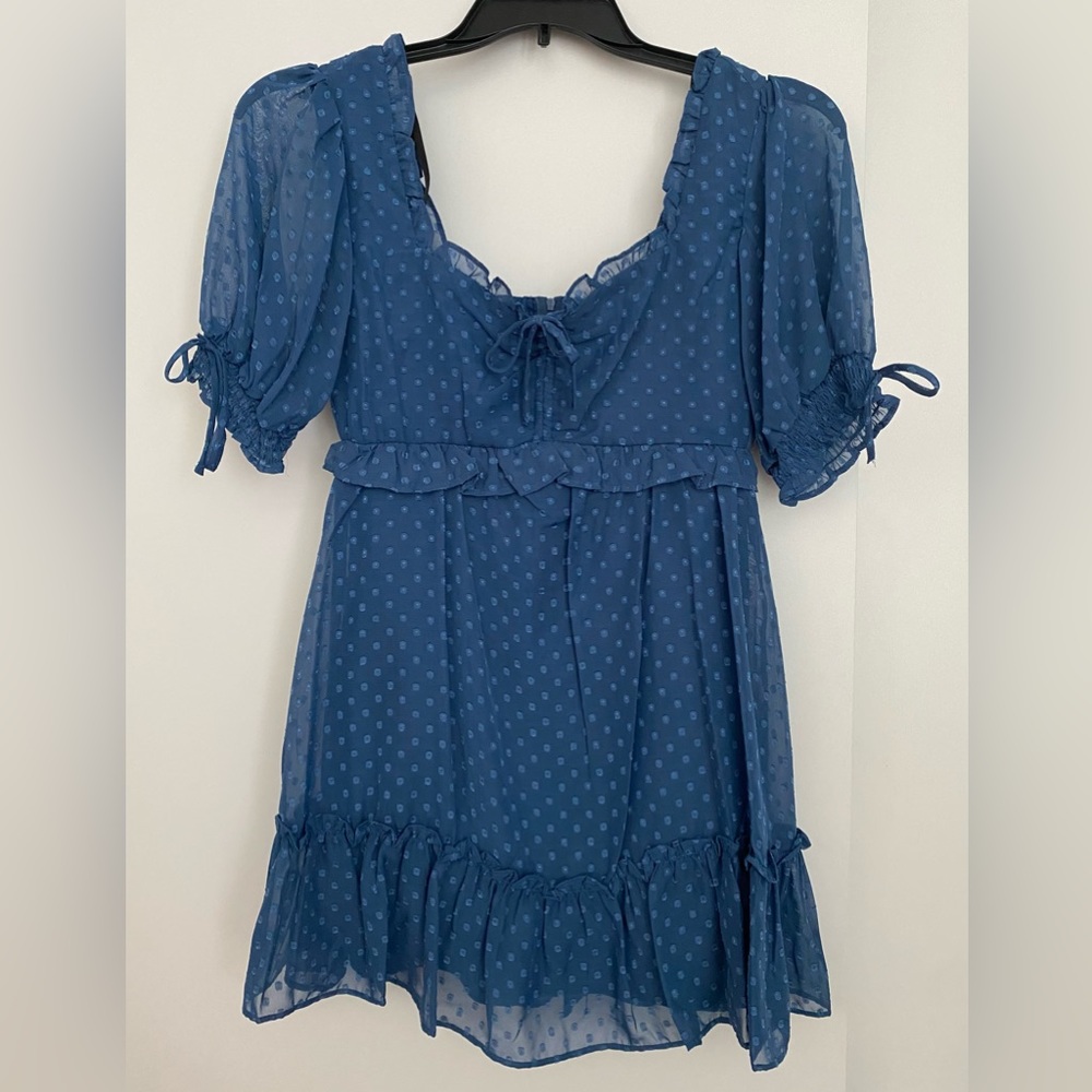 B. Darlin Short Puff Sleeve Blue Babydoll Dress 1/2